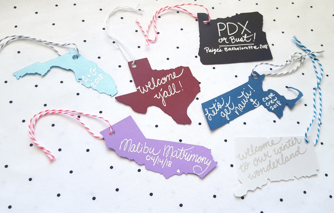 State Tags Custom Hand Lettered Personalize gift bags & Etsy