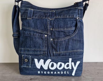 XL-Jeanstasche für Herren, Reisetasche aus recycelten Jeans, große Unisex-Umhängetasche aus Denim, Upcycling-Schultertasche aus Jeans für Herren (EU)