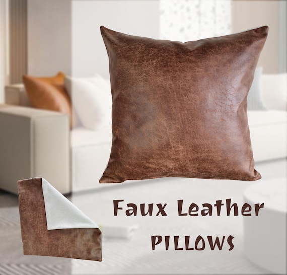 Faux leather pillow covers, pillow case brown, faux leather cushions,  congac leather pillows, Throw pillows covers 18x18 faux leather eu