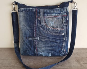 Bolso bandolera vaquero: tejido vaquero reciclado de Hilfiger, unisex, tamaño mediano, hecho a mano.