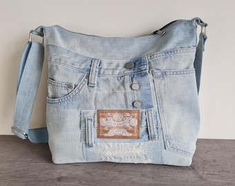 Bolso grande de jeans estilo Distress, bolso bandolera de jeans azul claro, bolso de hombro unisex de jeans, bolso de jeans reciclados Crocker Jeans eu