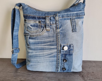 Torba typu crossbody jeans: średni rozmiar, z recyklingowanego denimu, letnia, z recyklingu, z recyklingu
