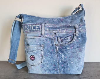 Bolso grande de jeans, bolso bandolera de jeans azul claro, bolso de hombro de jeans para mujer, bolso de jeans reciclados