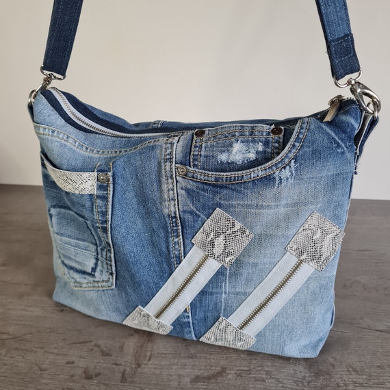 Denim Bag Medium Size, Laptop Shoulder Zippered Jeans Bag Denim Bag Medium Size, Laptop Shoulder Zippered Jeans Bag