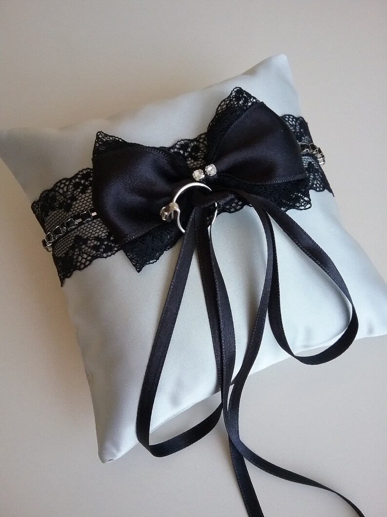 Wedding ring pillow Black Lace ring bearer pillow black lace black lace wedding decor siver black wedding gothic wedding