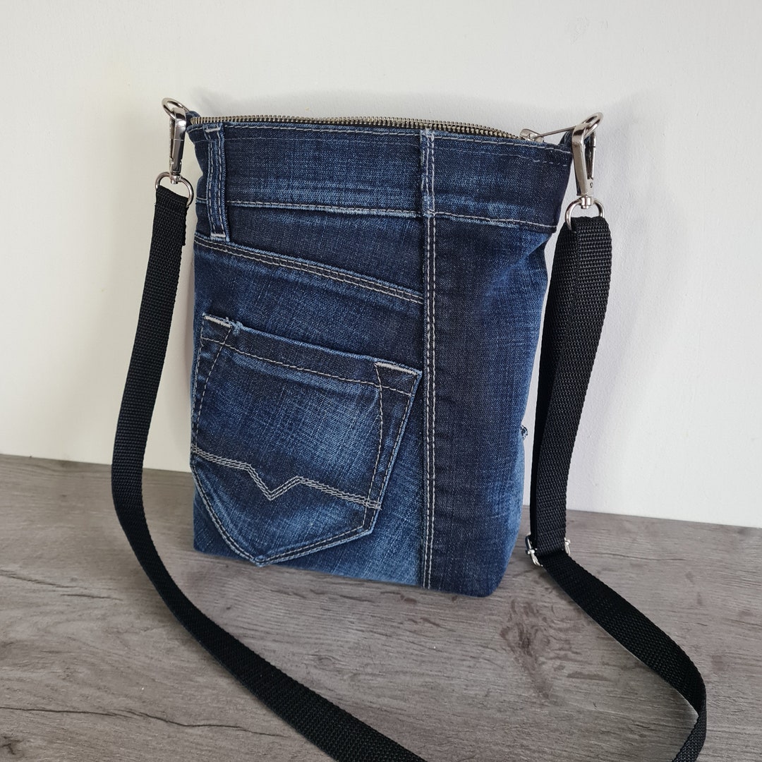 Unisex Cross Body Zippered Recycled Blue Jeans Small Bag - Etsy