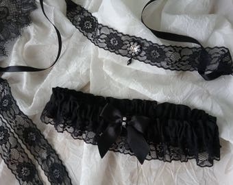 Set Black Lace mask garter choker, black lace choker, black lace garter, black lace mask, lace erotic gift, Temptation Burlesque aceccories