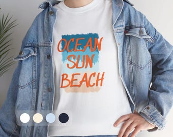 T-shirt met Ocean Sun Beach-print | Strandvibes, retro handgeschreven letters