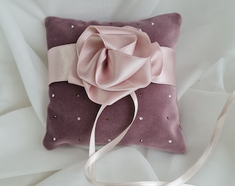 Velvet Bling Glam wedding ring bearer pillow, wedding pink violet pillow, plum lilac velvet ring pillow, swarovski ring pillow satin rose eu