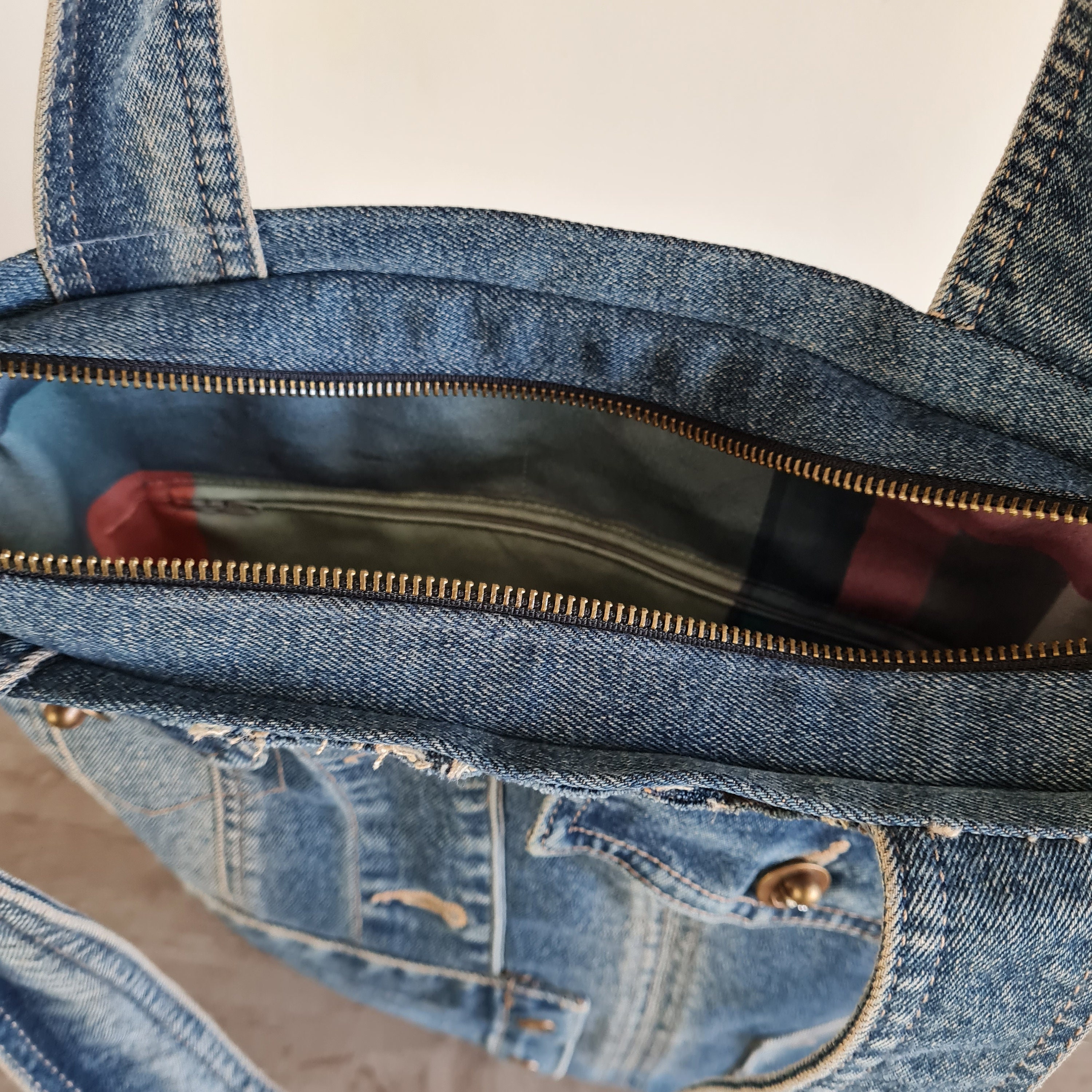 Distressed Denim Tote Bag