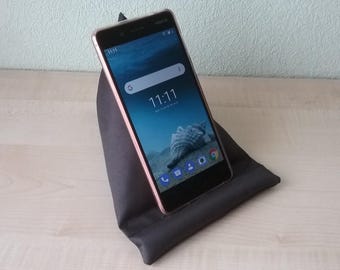 Mobile Phone holder: Smartphone Cushion, Mobile Rest, gray black Iphone pilllow stand