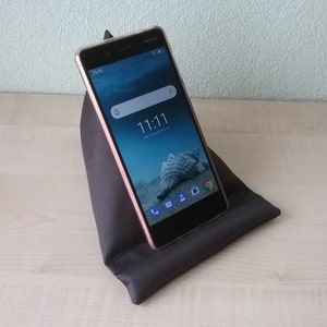 Phone holder, Smartphone Cushion, Mobile Rest, Mobile Phone Holder, gray black phone stand, boho style phone pilllow