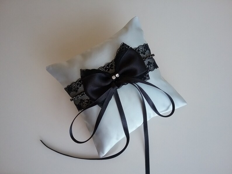 Wedding ring pillow Black Lace ring bearer pillow black lace black lace wedding decor siver black wedding gothic wedding
