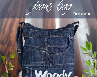 Bolso de jeans tamaño XL para hombre, bolso de viaje de jeans reciclados, bolso bandolera de mezclilla grande unisex, bolso de hombro de jeans reciclados para hombre eu