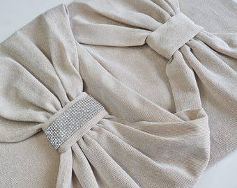 Opaska na głowę Gatsby Boho z dzianiny wiskozowej z kryształkami, złota opaska na włosy z dzianiny, opaska w stylu boho, złoty turban z dzianiny, opaska na włosy z brokatem Gatsby