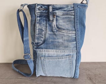 Bolso bandolera de mezclilla, bolso pequeño para adolescentes, bolso pequeño de mezclilla reciclada, bolso de mezclilla reciclada con botón magnético, bolso de mezclilla desgastada UE