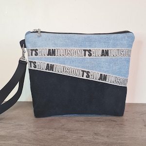 Blue jeans & black corduroy zippered clutch, Denim blue black makeup bag, Jeans Cosmetic Bag eu, jeans  corduroy makeup bag, gift for her