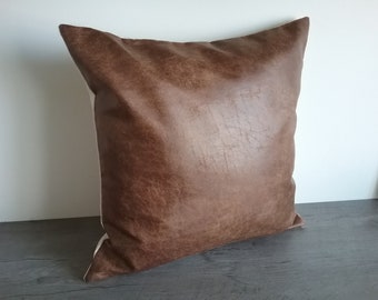 Faux leather pillow covers, pillow case brown, faux leather cushions, congac leather pillows, Throw pillows covers 18x18 faux leather eu