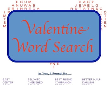 Printable Romantic Valentine Word Search Puzzle with 32 Terms of Endearment in Color and Black and White