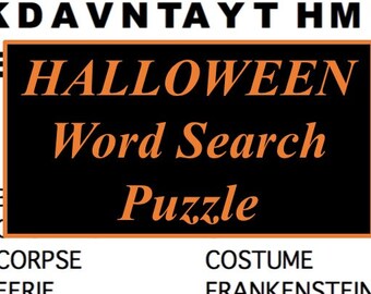 Printable Halloween Word Search Puzzle for Party Game and Healthy Trick or Treat Gift