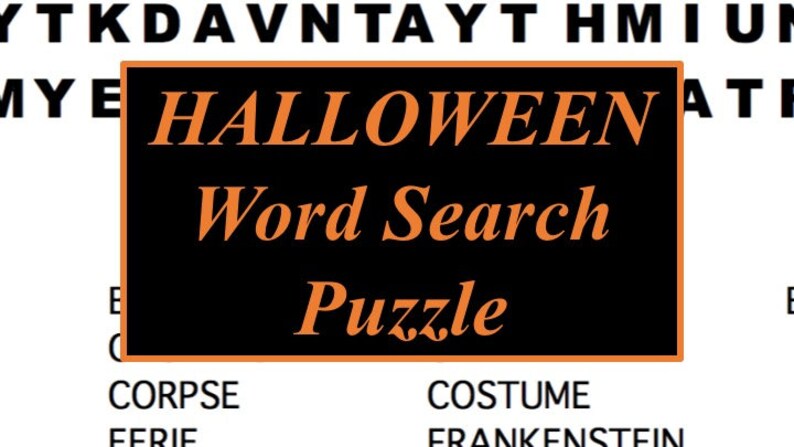 Printable Halloween Word Search Puzzle for Party Game and image 1