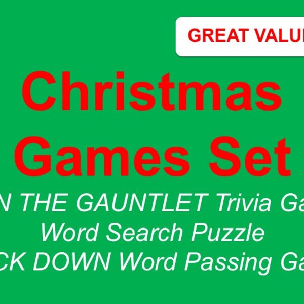 Printable Christmas Games Set, Including Trivia, Word Search, and Word Passing Games