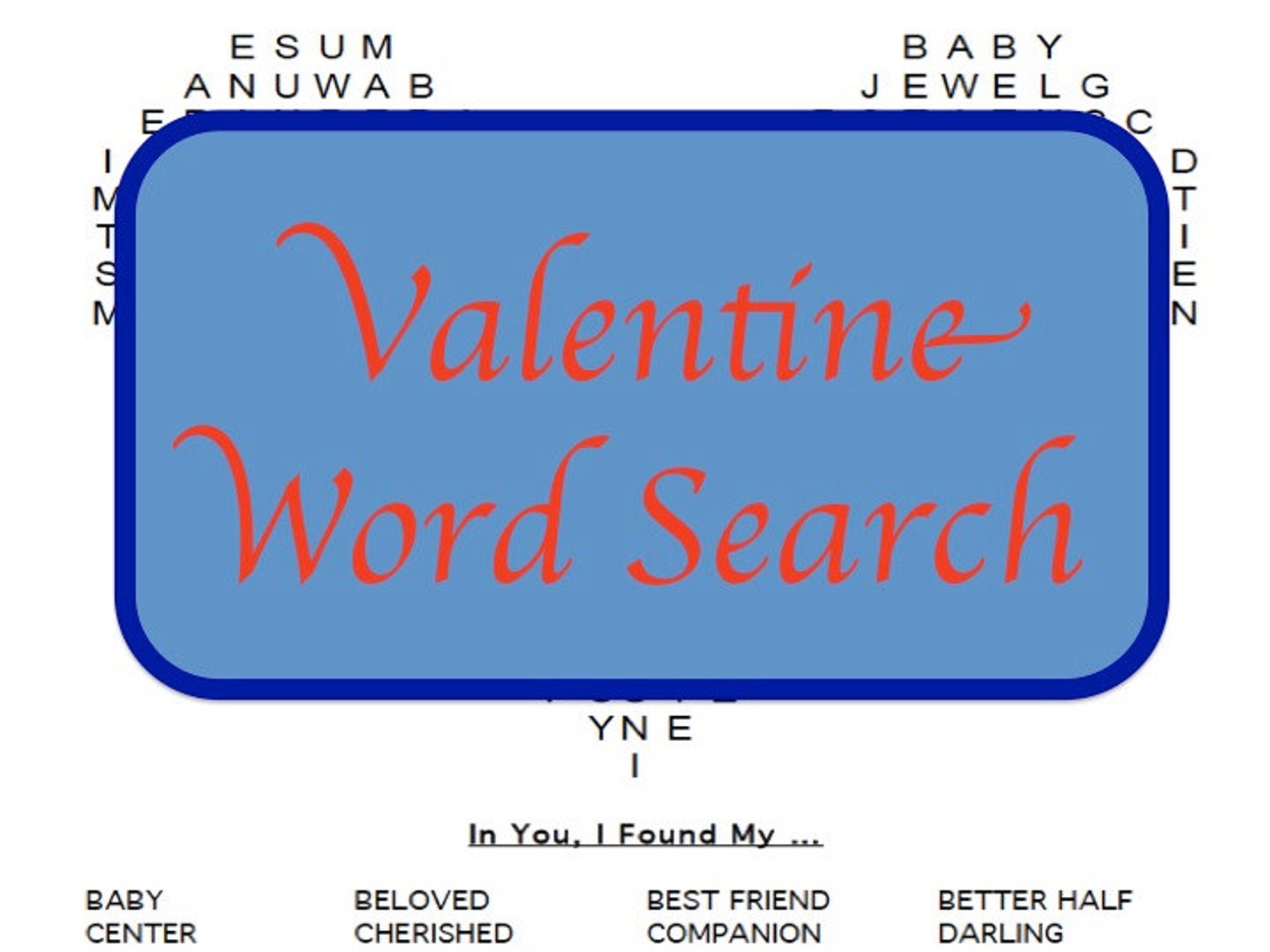 Printable Romantic Valentine Word Search Puzzle With 32 Terms of ...