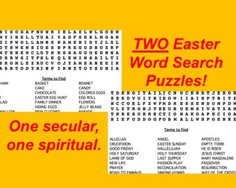 Two Printable Religious and Non-Religious Easter Word Search Puzzles