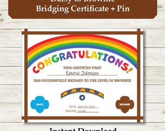 Daisy to Brownie Bridging Certificate: Scouts Ceremony Editable Printable, Space to hold badge & membership pin (Digital Download)