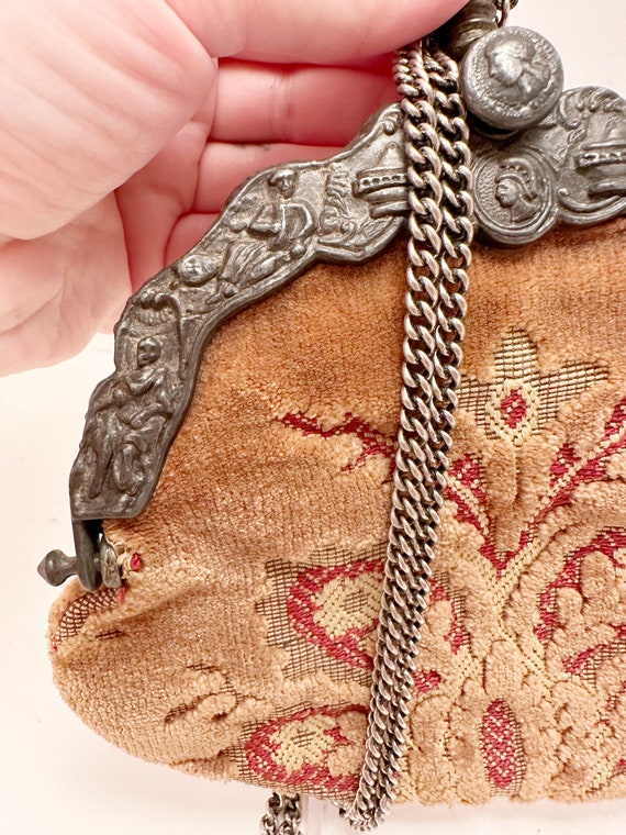 Antique 1920s carpetbag evening bag with chain st… - image 5