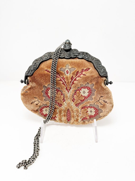 Antique 1920s carpetbag evening bag with chain st… - image 2