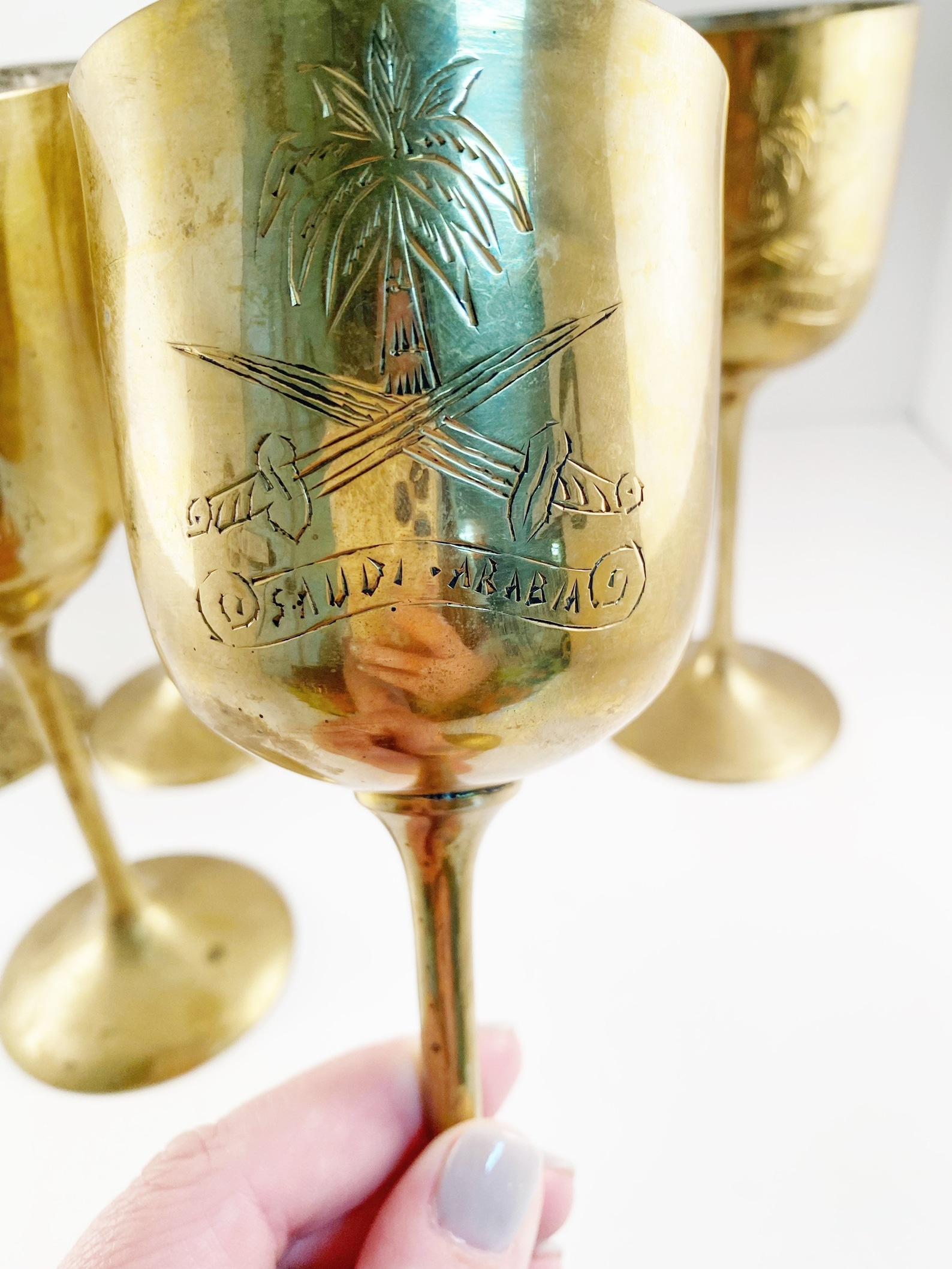 Set of Six Vintage Saudi Arabian Etched Brass Wine Glasses/ Etsy