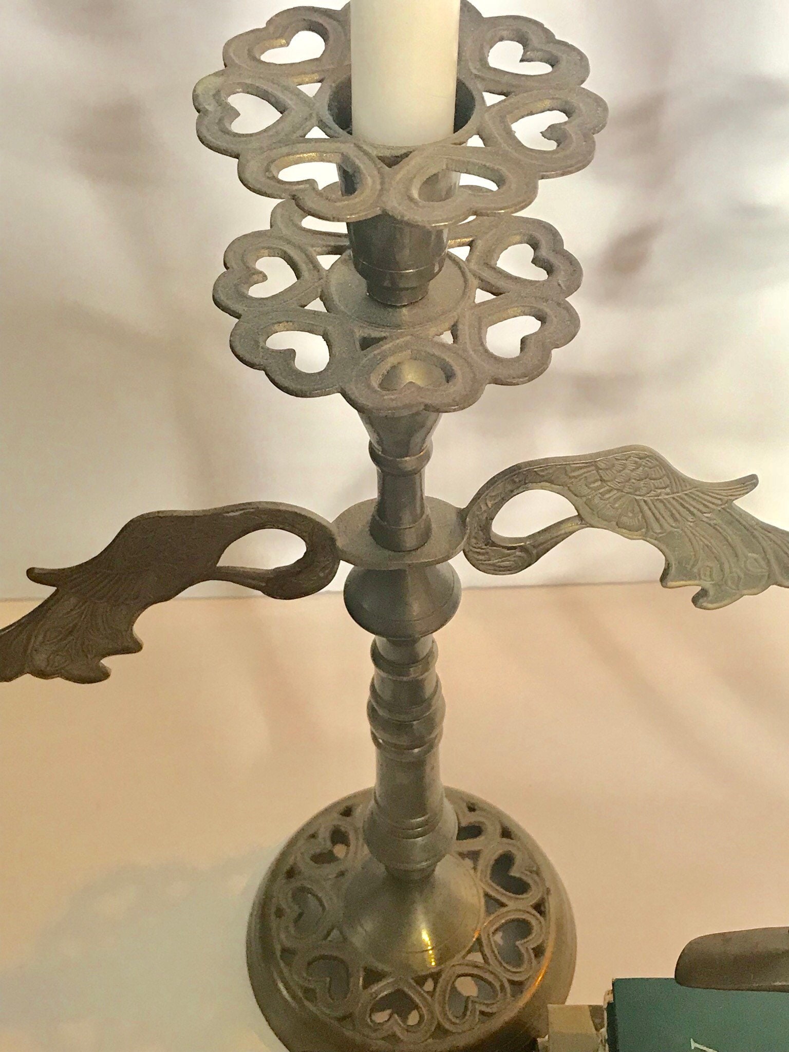 Vintage brass peacock candle stick holder Brass hand etched 3 Etsy