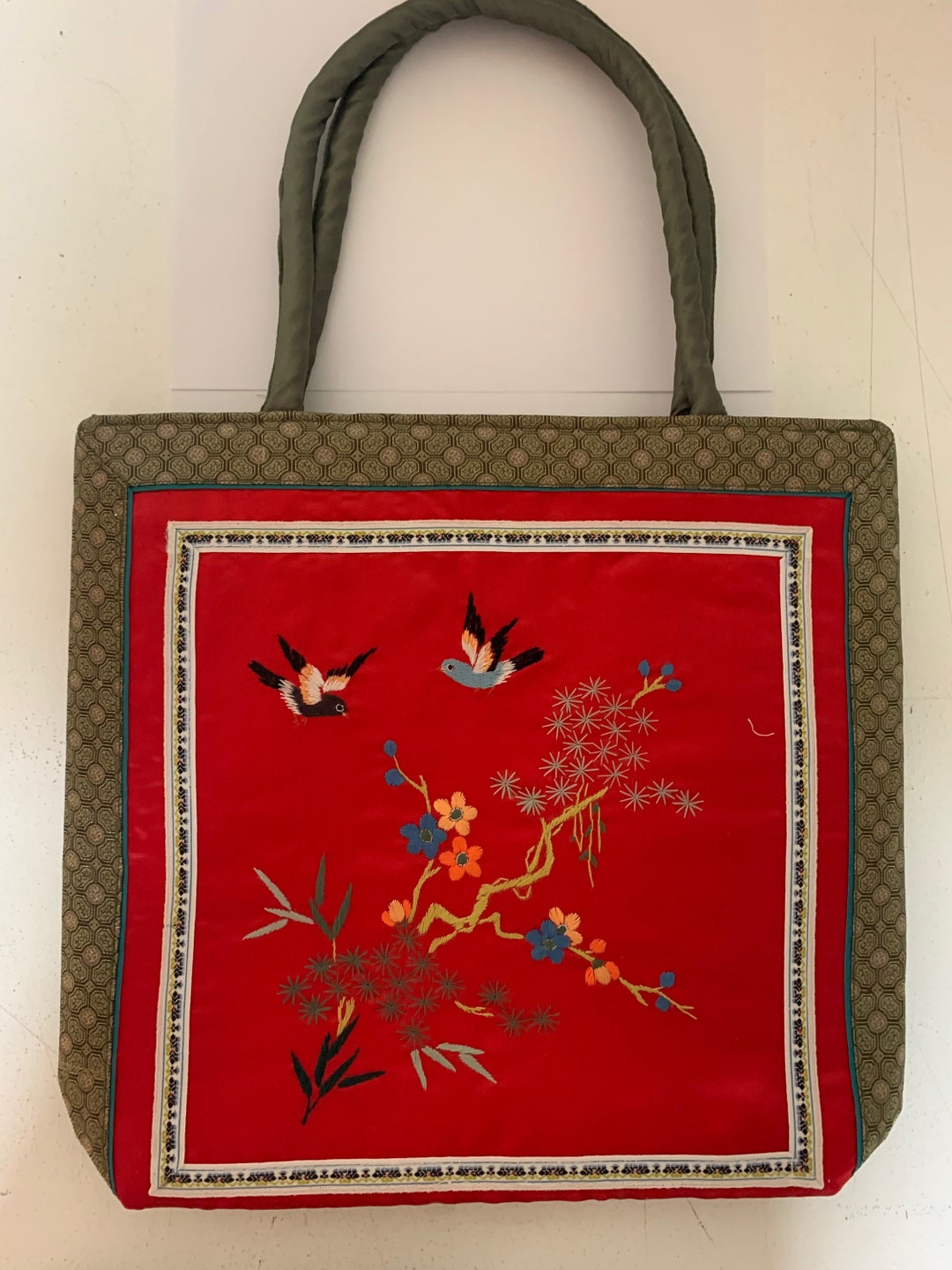 Embroidered Tote Bag With Birds and Butterflies Etsy