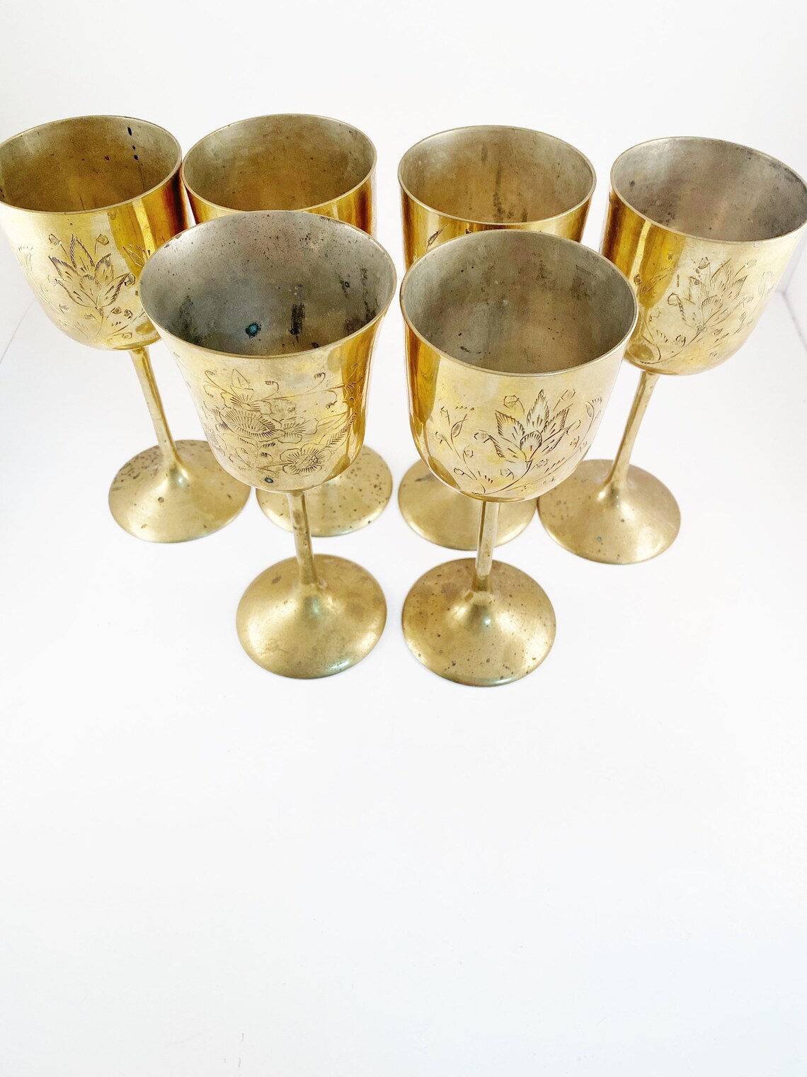 Set of Six Vintage Saudi Arabian Etched Brass Wine Glasses/ Etsy