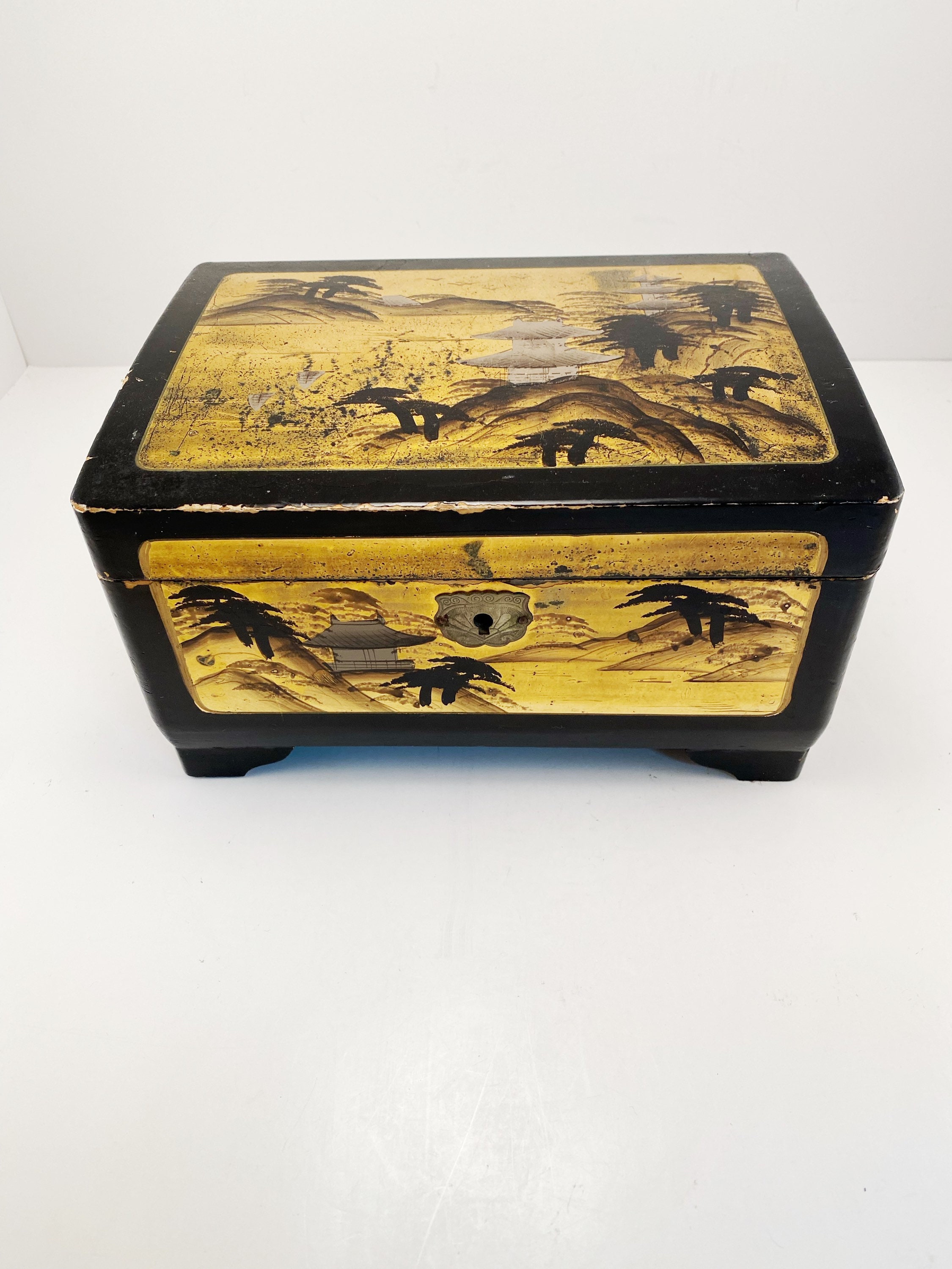 Vintage hand painted Japanese musical jewelry box by Mele Etsy