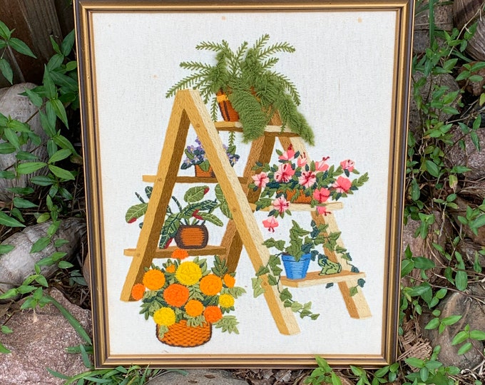 Vintage 1970s Crewel Art 3D Crewel Flowers House Plants and Etsy