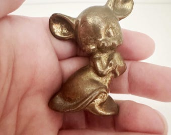 vintage 1950s brass mouse figurine made in Canada, kitschy vintage mouse figurine