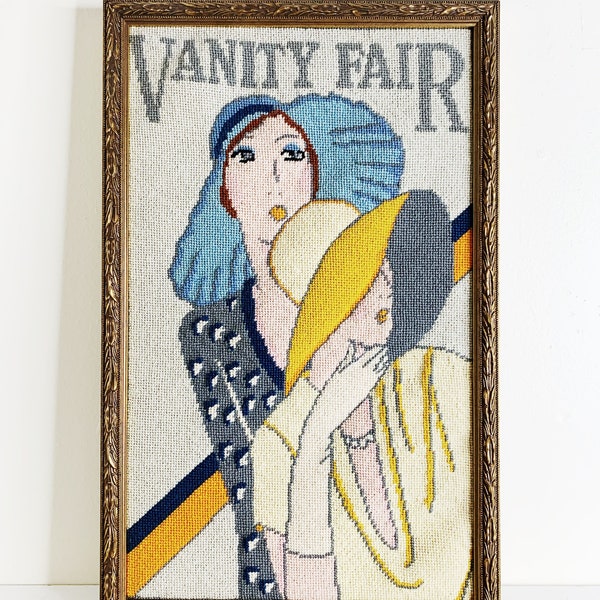 Vintage vanity fair Art Deco needlepoint picture framed in a gold frame