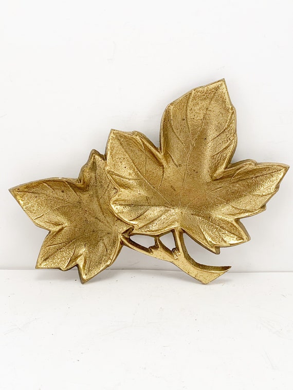 Vintage brass maple leaf ring dish or ashtray