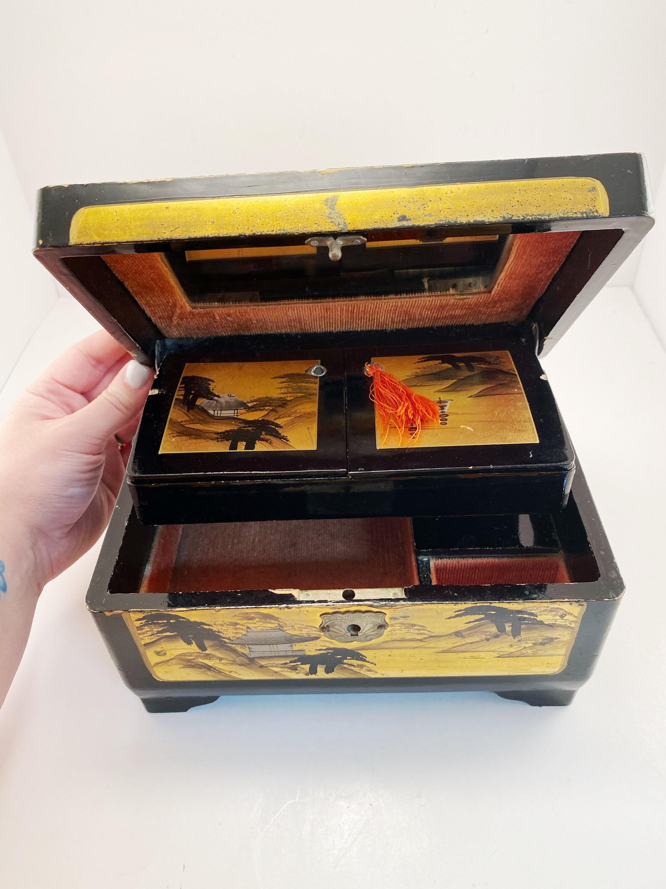 Vintage hand painted Japanese musical jewelry box by Mele Etsy