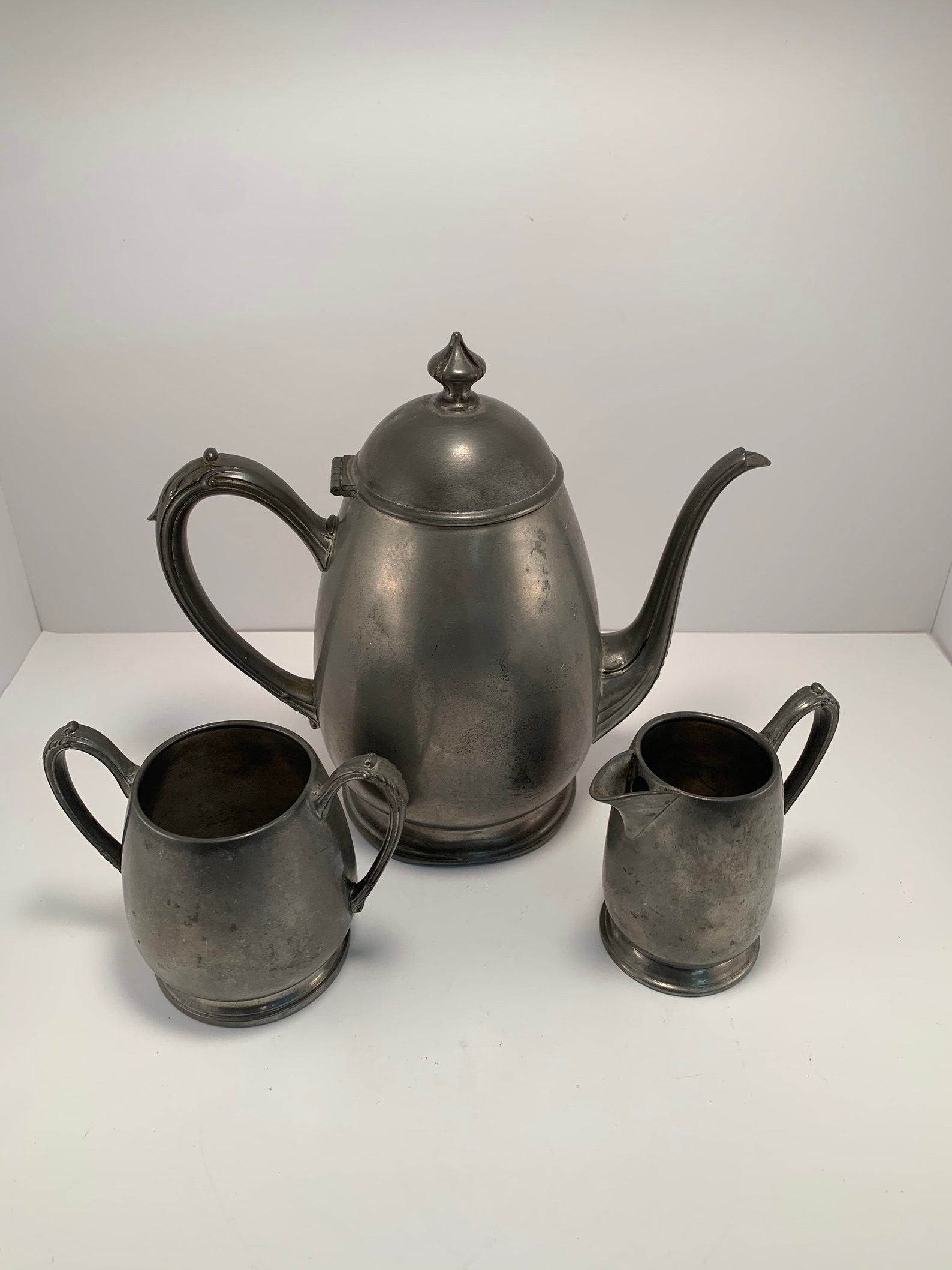 Vintage Pewter Tea Pot With Matching Creamer and Sugar by New Etsy