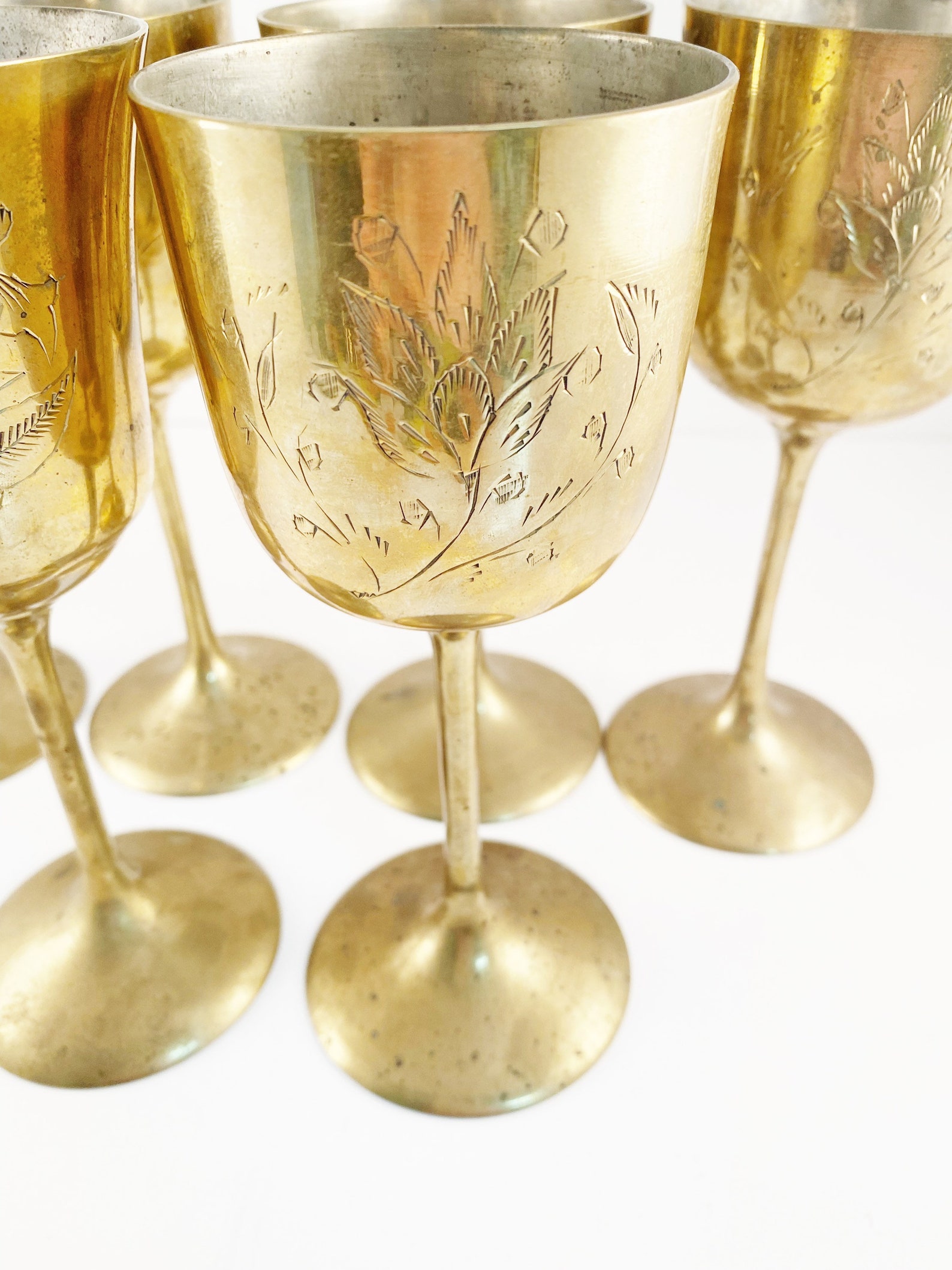 Set of Six Vintage Saudi Arabian Etched Brass Wine Glasses/ Etsy