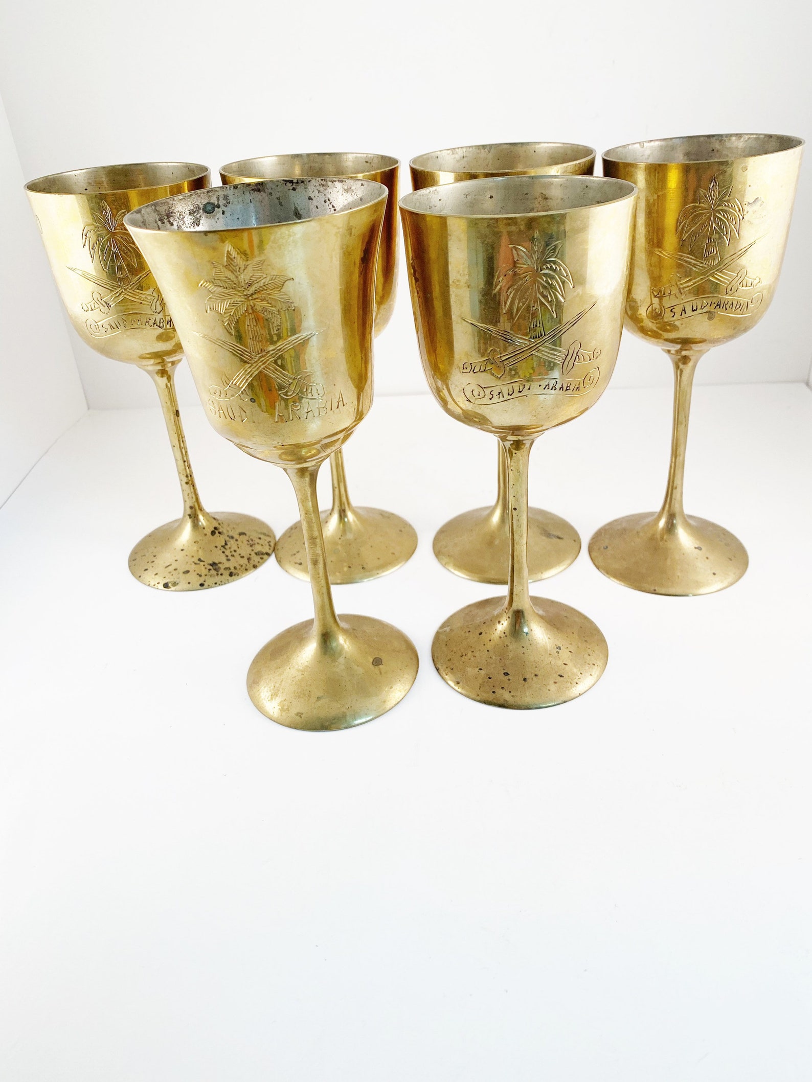 Set of Six Vintage Saudi Arabian Etched Brass Wine Glasses/ Etsy