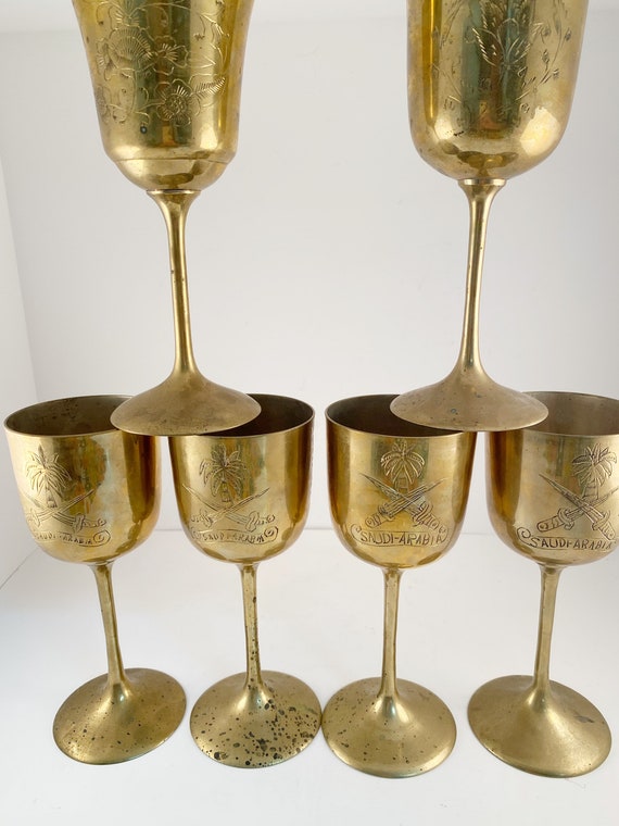 Brass Wine Glass Set Vintage Handmade rh enterprises Embossed Cup 6 inch  Goblet (PACK OF 1) at Rs 1630/set in Roorkee