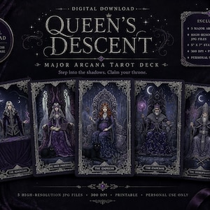 Queen's Descent Digital Tarot Deck | Gothic Shadow Work Printable | Dark Fairytale Divination Download