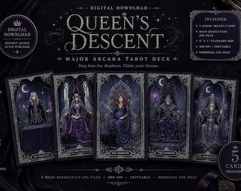 Queen's Descent Digital Tarot Deck | Gothic Shadow Work Printable | Dark Fairytale Divination Download