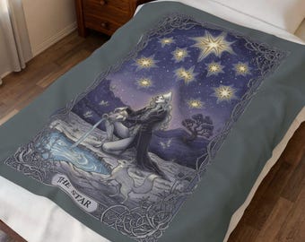 Queens Folly Star Tarot Card Blanket | Gothic Velveteen Plush Throw