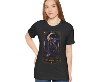 Camiseta Moon Fox Tarot | Camiseta Raposa Gótica Celestial, Arte de Fantasia Sombria