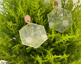 Rose Gold and Clear Acrylic Sunflower earrings